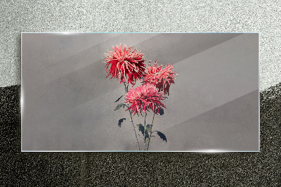 Pink flowers on a gray background Glass art print