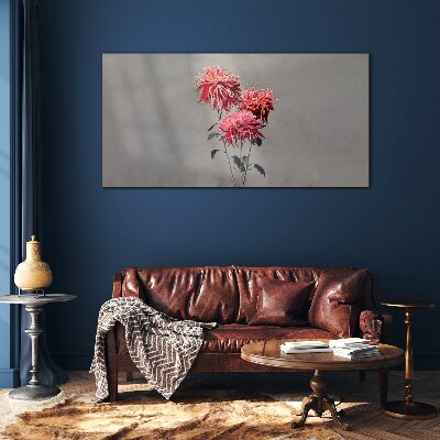 Pink flowers on a gray background Glass art print