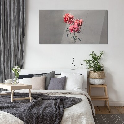 Pink flowers on a gray background Glass art print