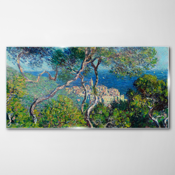 Mediterranean landscape with trees Wall art on glass