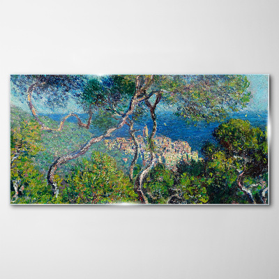 Mediterranean landscape with trees Wall art on glass