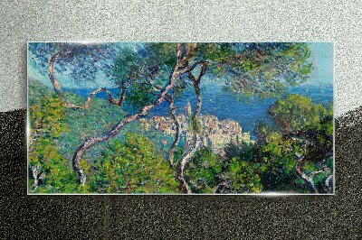 Mediterranean landscape with trees Wall art on glass