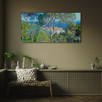 Mediterranean landscape with trees Wall art on glass