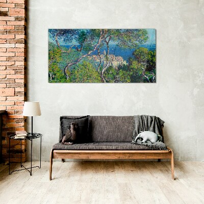 Mediterranean landscape with trees Wall art on glass