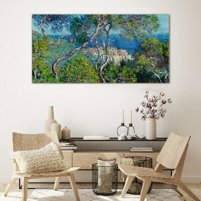 Mediterranean landscape with trees Wall art on glass