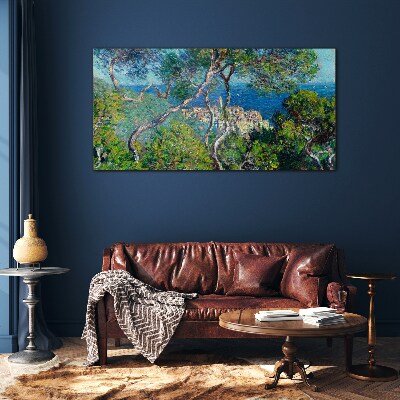 Mediterranean landscape with trees Wall art on glass