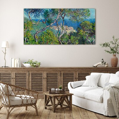 Mediterranean landscape with trees Wall art on glass