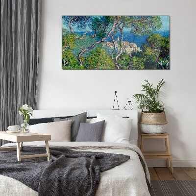 Mediterranean landscape with trees Wall art on glass