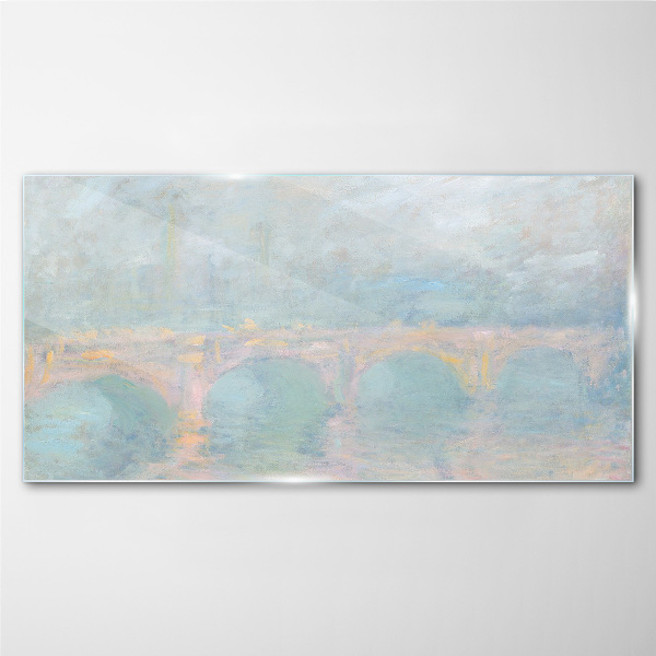 Bridge in the morning fog Wall art on glass