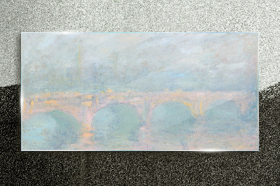 Bridge in the morning fog Wall art on glass