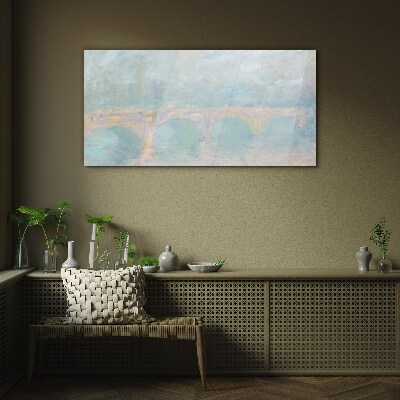Bridge in the morning fog Wall art on glass