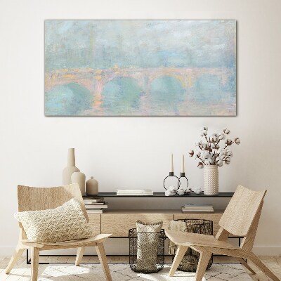 Bridge in the morning fog Wall art on glass