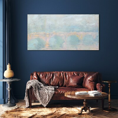 Bridge in the morning fog Wall art on glass