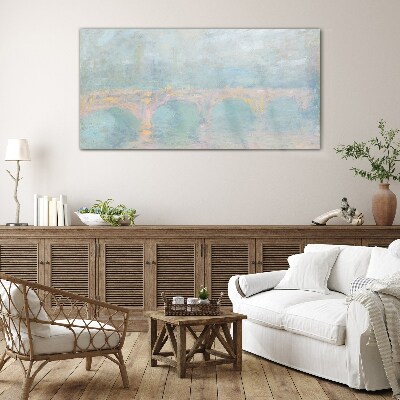 Bridge in the morning fog Wall art on glass