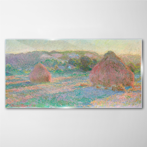 Hay harvest in the morning light Wall art on glass