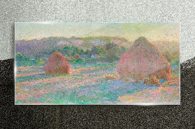 Hay harvest in the morning light Wall art on glass