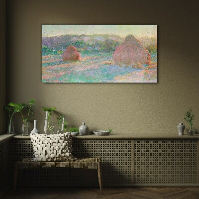 Hay harvest in the morning light Wall art on glass