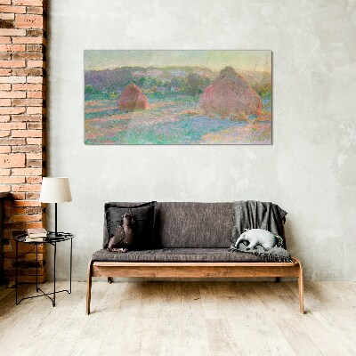 Hay harvest in the morning light Wall art on glass