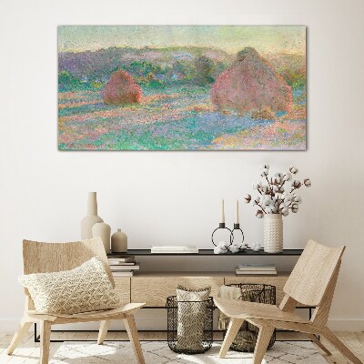 Hay harvest in the morning light Wall art on glass