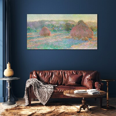 Hay harvest in the morning light Wall art on glass