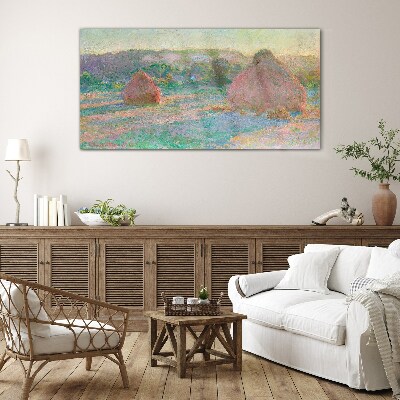 Hay harvest in the morning light Wall art on glass