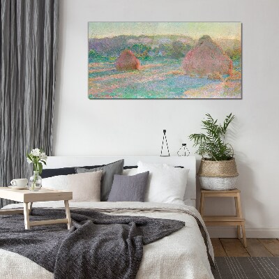 Hay harvest in the morning light Wall art on glass