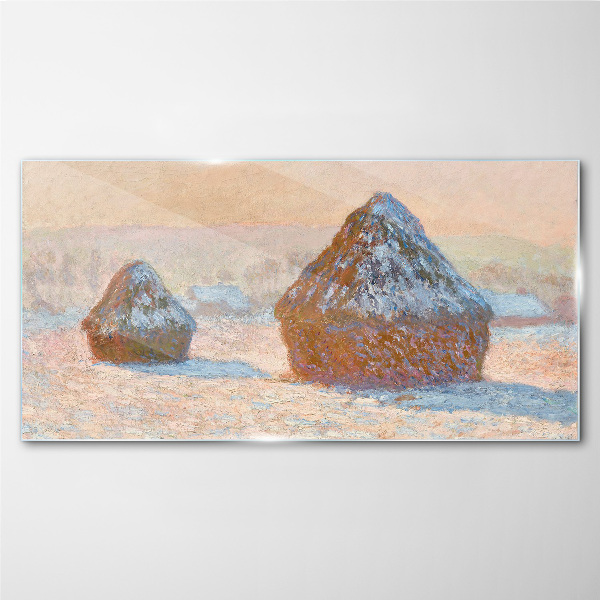 Winter landscape with snowdrifts Wall art on glass