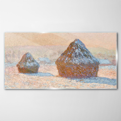 Winter landscape with snowdrifts Wall art on glass