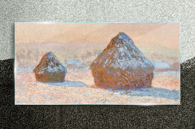 Winter landscape with snowdrifts Wall art on glass