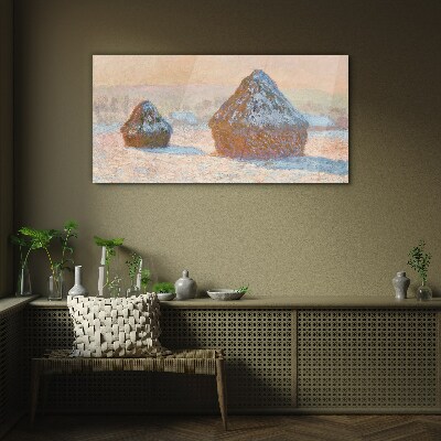 Winter landscape with snowdrifts Wall art on glass