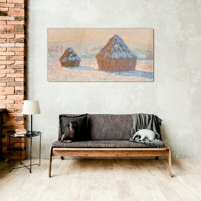 Winter landscape with snowdrifts Wall art on glass