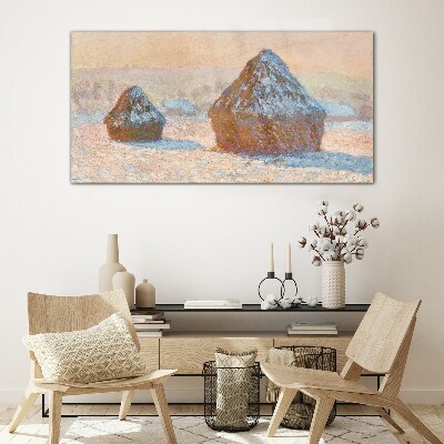 Winter landscape with snowdrifts Wall art on glass
