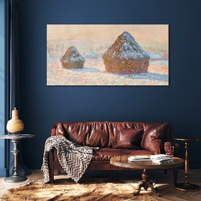 Winter landscape with snowdrifts Wall art on glass