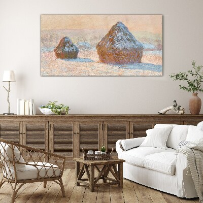 Winter landscape with snowdrifts Wall art on glass