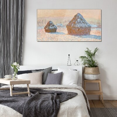 Winter landscape with snowdrifts Wall art on glass