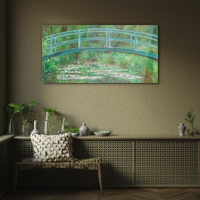 A bridge over the pond Glass art print
