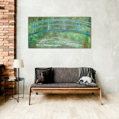 A bridge over the pond Glass art print