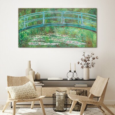 A bridge over the pond Glass art print