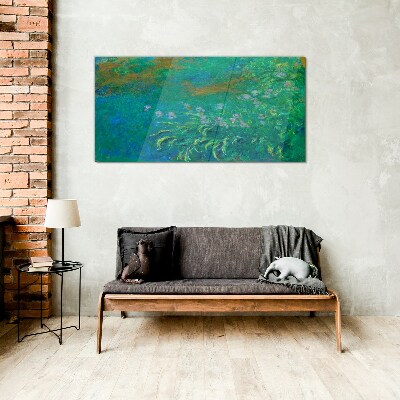 Green landscape with flowers Wall art on glass