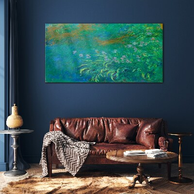 Green landscape with flowers Wall art on glass