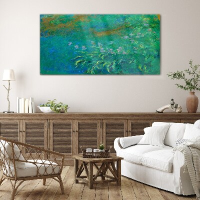 Green landscape with flowers Wall art on glass