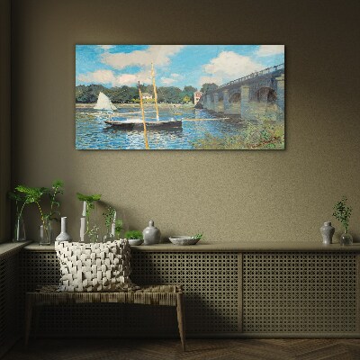 A quiet port on a sunny day Wall art on glass