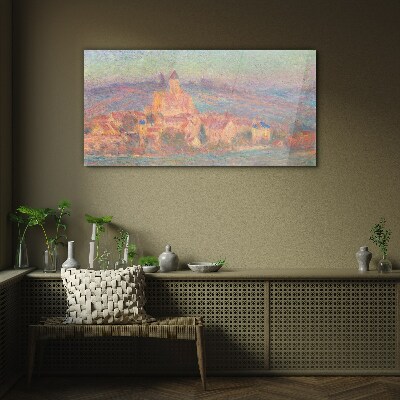 Misty landscape with a castle Wall art on glass