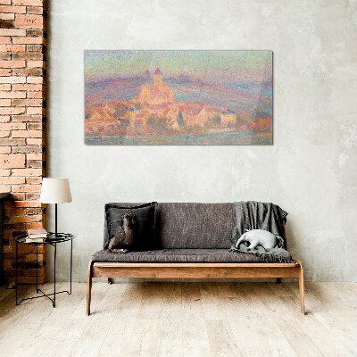 Misty landscape with a castle Wall art on glass