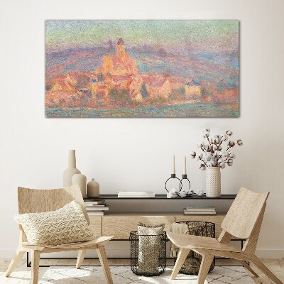Misty landscape with a castle Wall art on glass