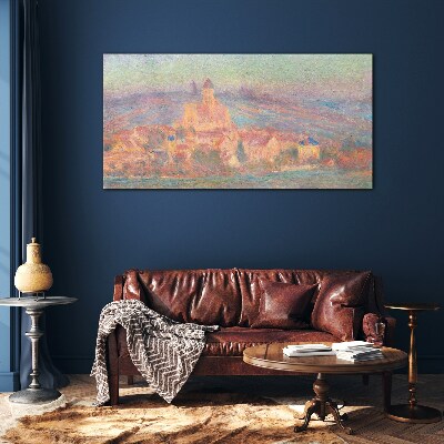 Misty landscape with a castle Wall art on glass