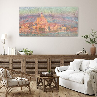 Misty landscape with a castle Wall art on glass