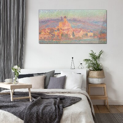Misty landscape with a castle Wall art on glass