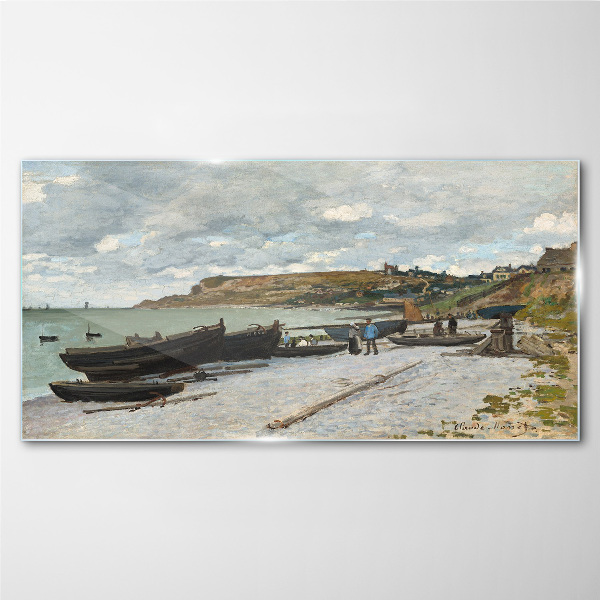 A quiet port on a summer day Glass art print