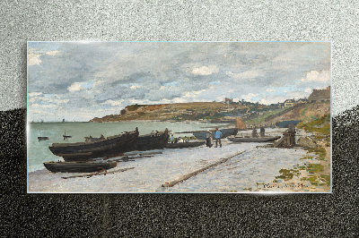 A quiet port on a summer day Glass art print